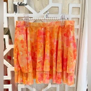 Y2K orange-Pink Tiered sheer Swim Coverup Skirt